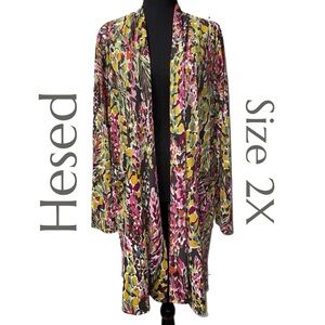 Hesed - Abstract Floral Kimono Cardigan - Open Front Lightweight Layer - Size 2